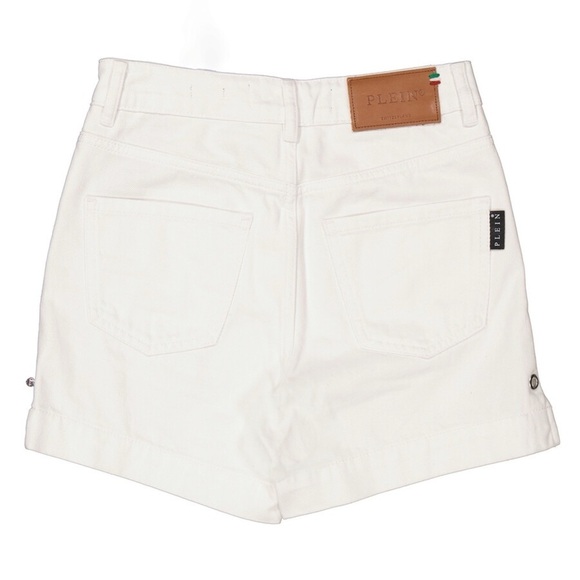 NWT PHILIPP PLEIN WHITE DENIM 5 POCKET HOT SHORTS WITH SILVER DETAILS - Picture 2 of 3